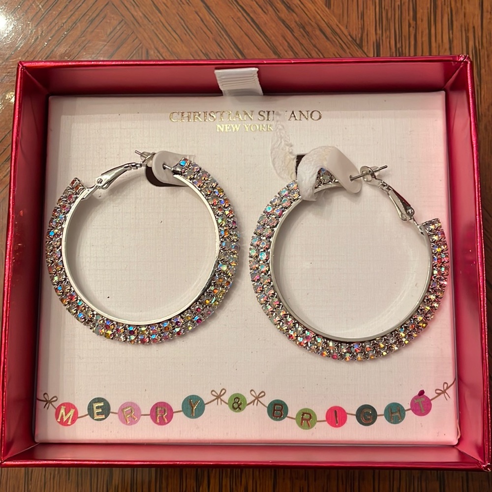 NEW 2” Christian Soriano iIidescent Hoops, Silver tone With Clip Backs